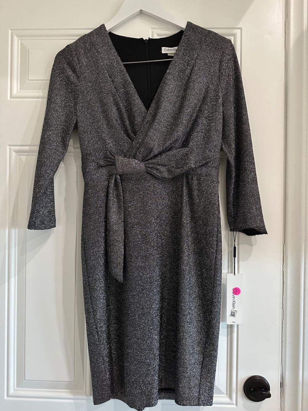 Calvin Klein Metallic Gray Knot-Front Midi Dress